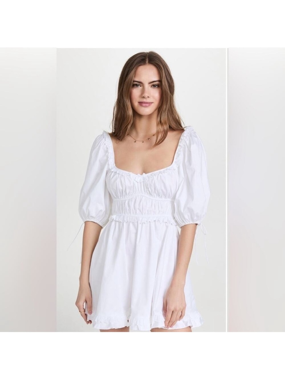 For Love & Lemons White Square-Neck Puff Sleeve Mini Dress